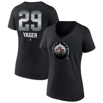 Brayden Yager Women's Winnipeg Jets Midnight Mascot Logo V-Neck T-Shirt Black