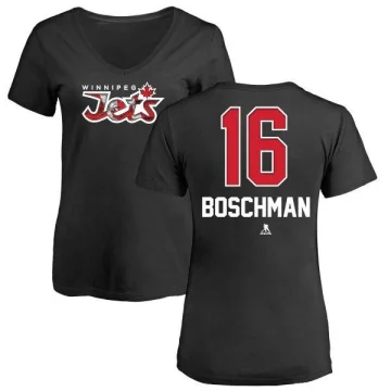 Laurie Boschman Women's Winnipeg Jets Branded Name and Number Banner Wave V-Neck T-Shirt - Black